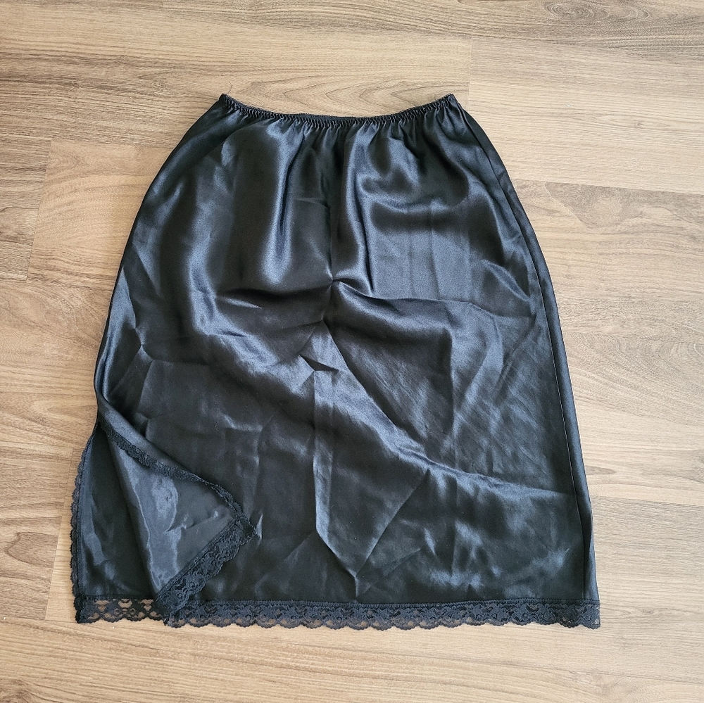 Vintage Black Midi Slip Skirt for Cocktail